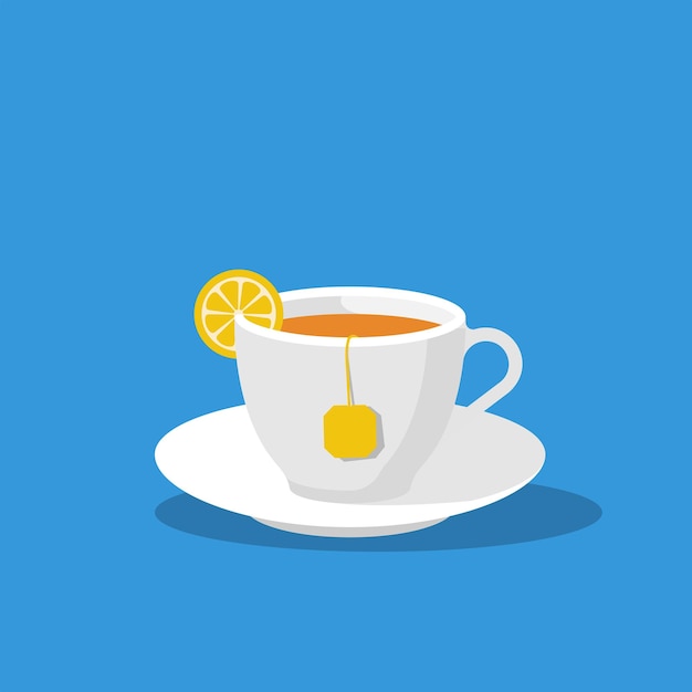 Vector brewed bag tea with lemon time relax vector hot drink in a white mug in a cold season