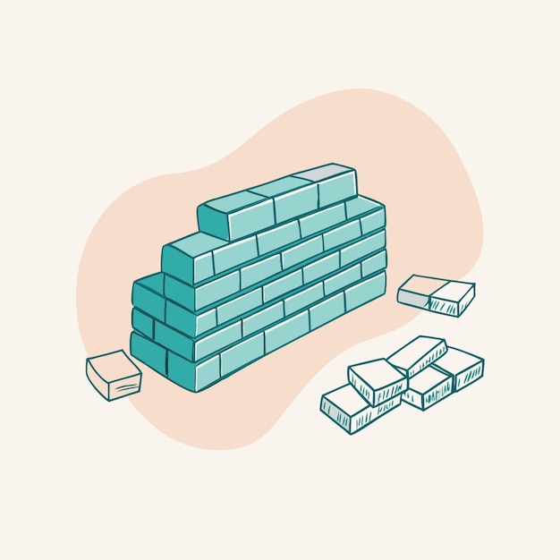 Vector brick wall bricks are lying nearby vector illustration line circuit