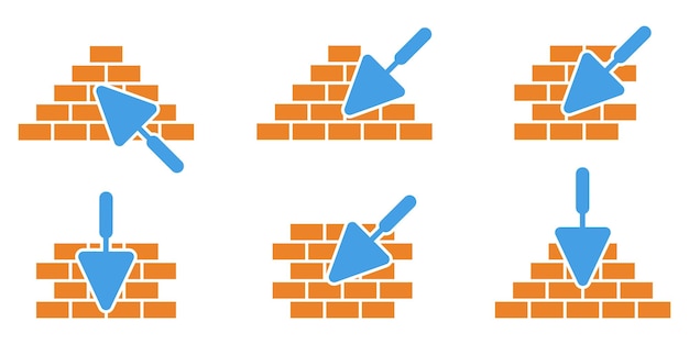 Brickwork icons set Trowel and brick icon Construction or repair symbol