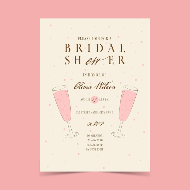 Vector bridal shower vintage invitation wedding invitation with pink champagne