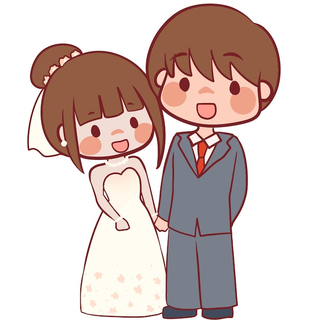 Bride and groom cute cartoon chibi vector