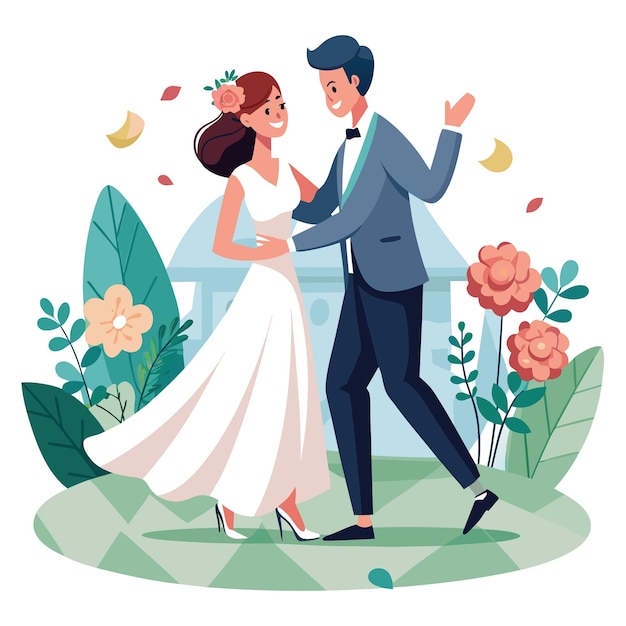 Vector bride and groom wedding day photography vector illustration concept