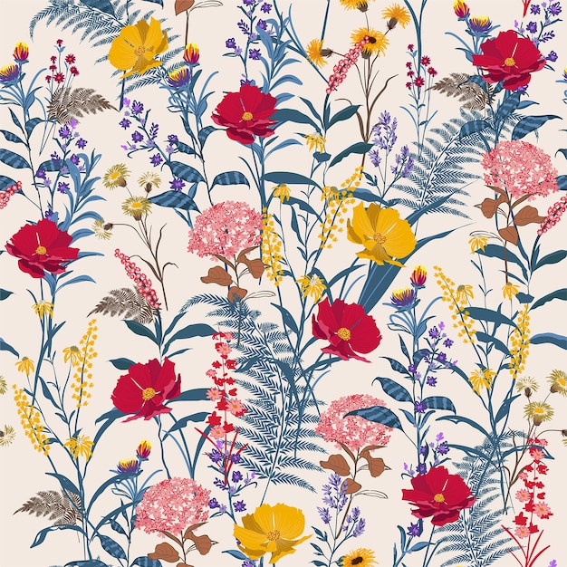 Vector bright garden floral pattern seamless vector