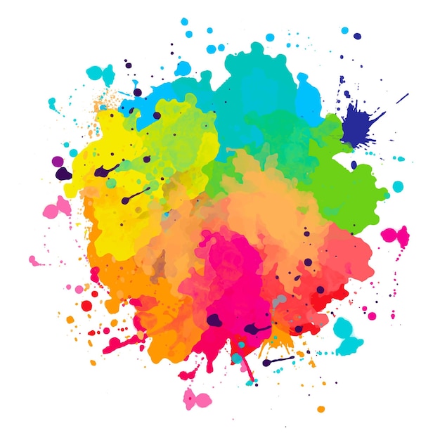 Bright watercolor colorful splatter stains brush