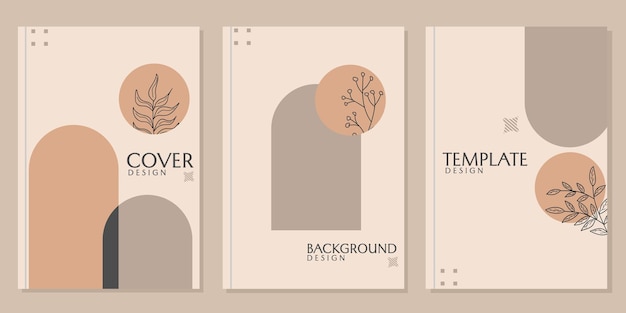 Vector brown aesthetic cover design set. minimalist and trendy template design with earth tones.