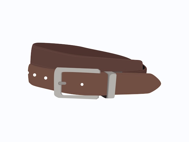 Vector a brown belt with a silver buckle is shown on a white background.