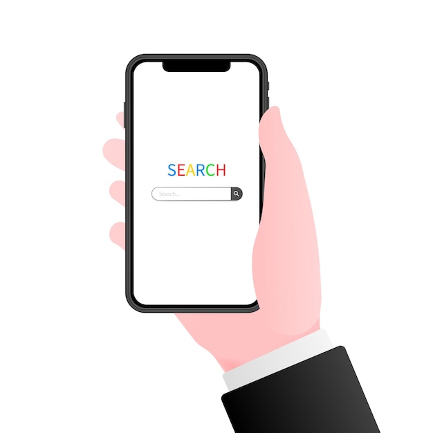 Browser Flat color search through a browser a browser in a smartphone Vector illustration