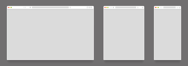 Vector browser mockups empty computer tablet and mobile web page templates blank website frames on different devices vector browser window set