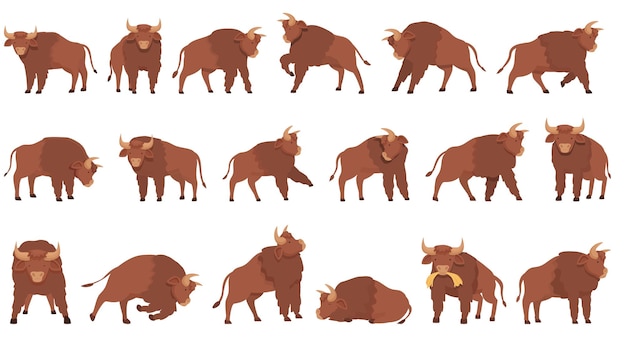 Buffalo icons set cartoon vector Animal head