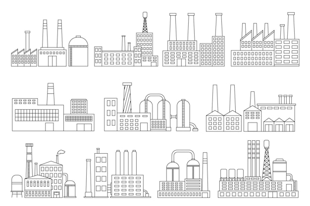 Building line Icon set, factory collection