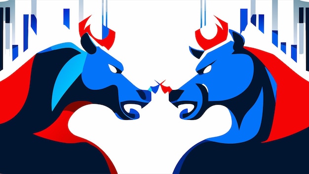 Vector bull and bear symbols for stock market dynamics vector illustration flat 2