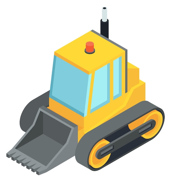 Vector bulldozer isometric icon heavy transport construction machinery