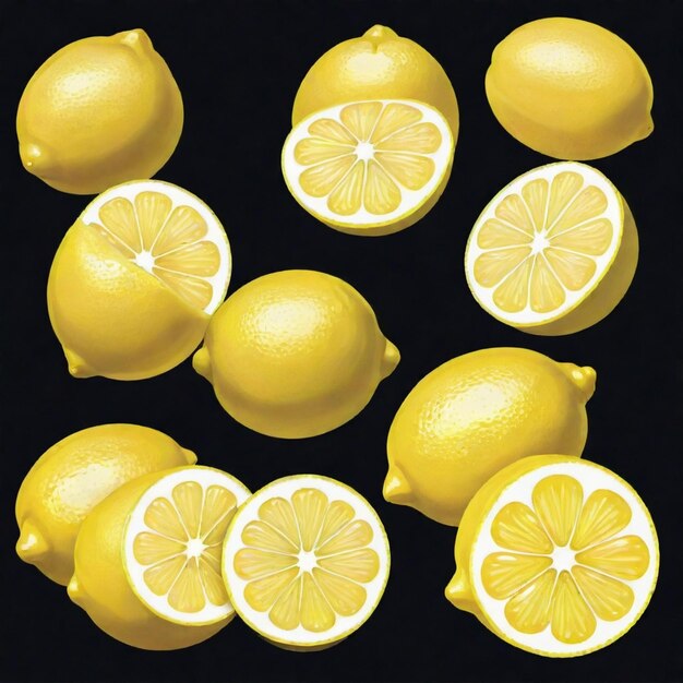 Vector a bunch of lemons are shown with one half of the lemons