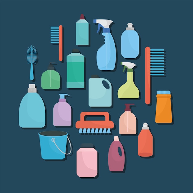 bundle of household icons on a blue background