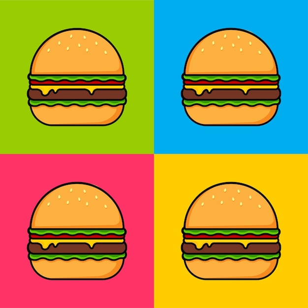 Vector burger on a colorful background pop art poster vector simple illustration