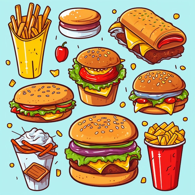 burger food vector hamburger illustration icon restaurant pizza fast sandwich menu drink