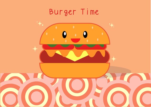 Vector burger with cute face in ornament