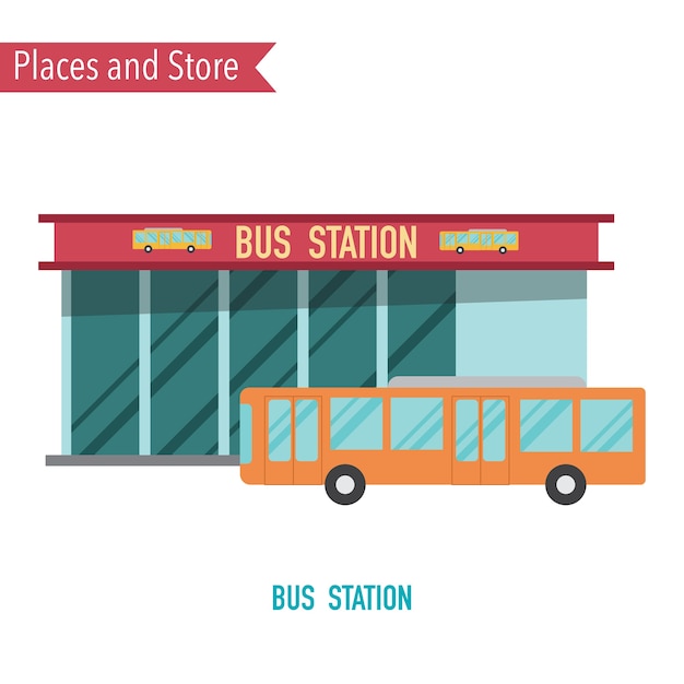 Bus station in flat design concept.