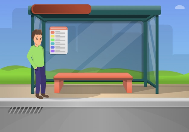 Vector bus stop concept illustration cartoon style