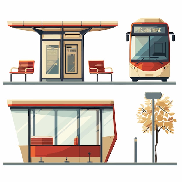 Vector bus_stop_flat_set_vector_illustration