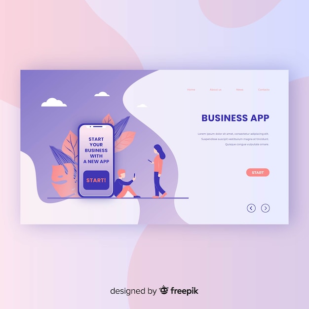 Vector business app landing page template
