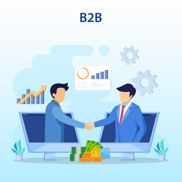 Business to Business Marketing concept B2B Solution Two business partners shaking hands