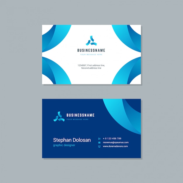 Business card design trendy blue colors template