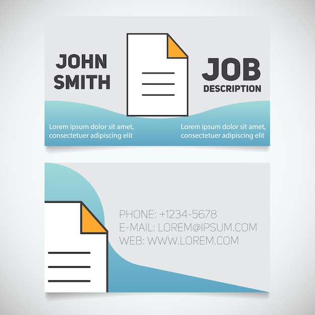 Business card print template with document logo Editor Writer Stationery design concept Vector illustration