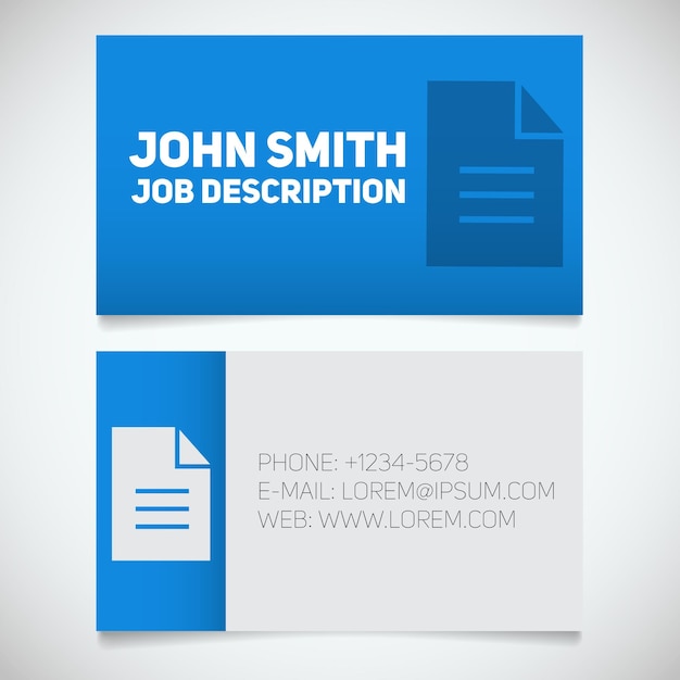 Business card print template with document logo Editor Writer Stationery design concept Vector illustration