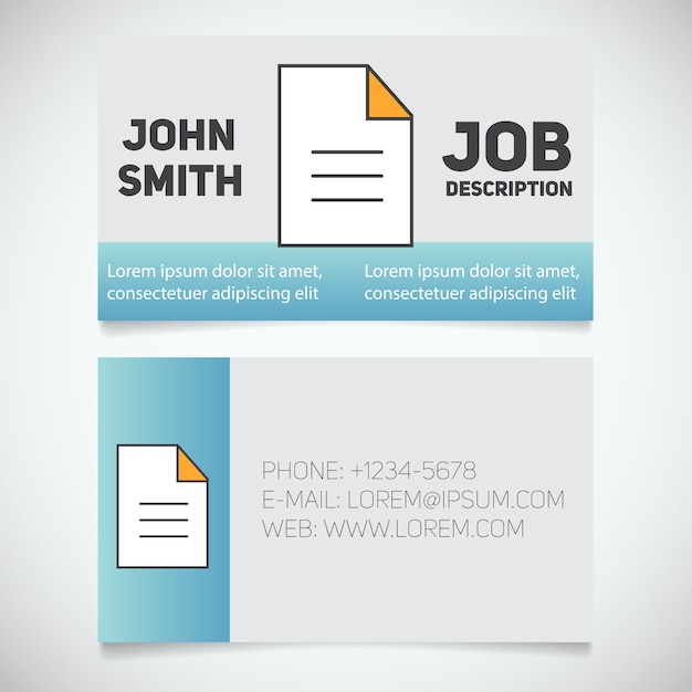 Business card print template with document logo Manager Secretary Editor Writer Stationery design concept Vector illustration