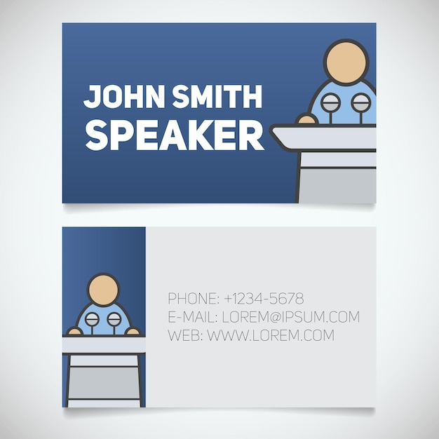 Business card print template with speaker logo. Orator. Stationery design concept. Vector illustration