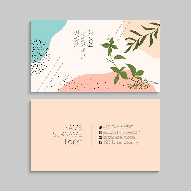 business card with flowers in pastel colors