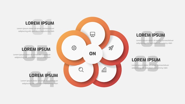 Business Central Circle Infographic Presentation with Gradient Color Circle Label 5 Number and Icon