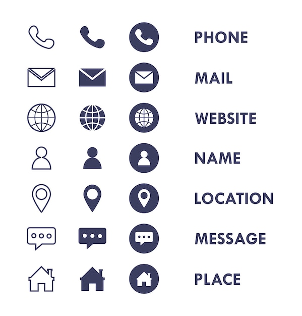Vector business contact line flat vector icon collection