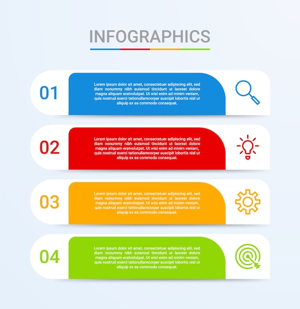 Business data visualization, infographic template with 4 steps on blue background