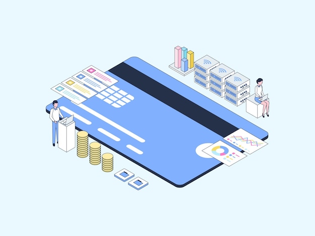 Business finance Isometric Illustration Lineal Color. Suitable for Mobile App, Website, Banner, Diagrams, Infographics, and Other Graphic Assets.