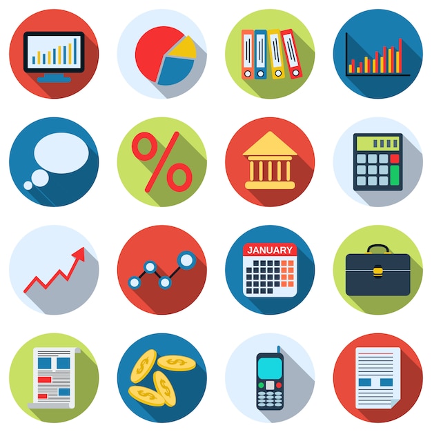 Business and finance management icons collection. Flat design illustrations vector set