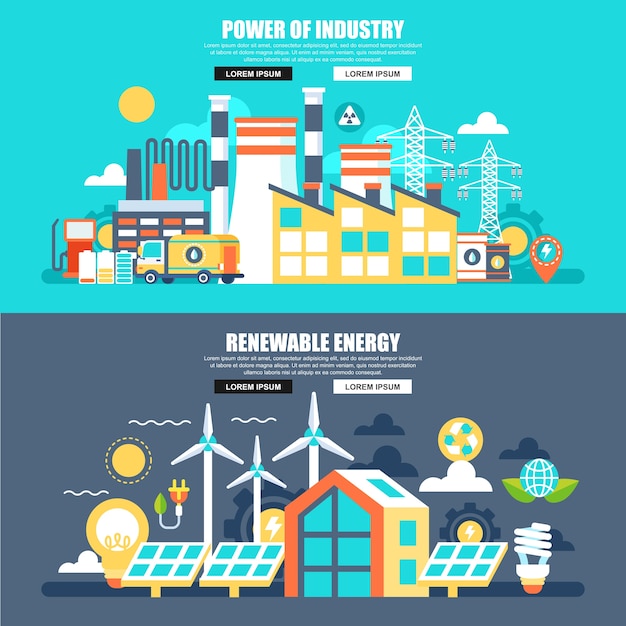 Business flat concept web banner of power of industry