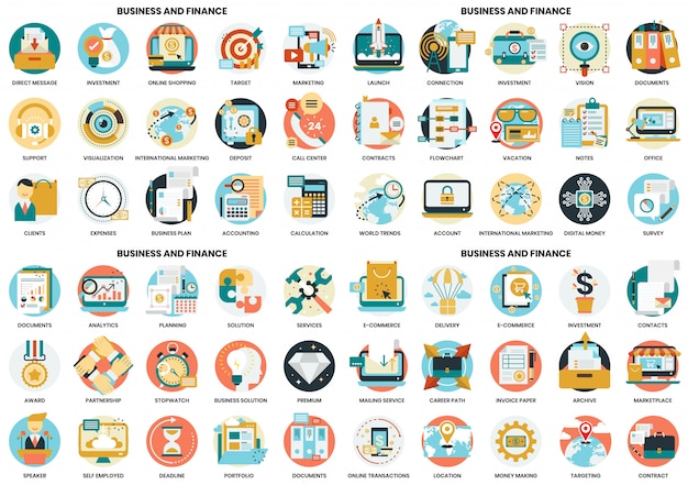 Vector business icons set for business, marketing, management