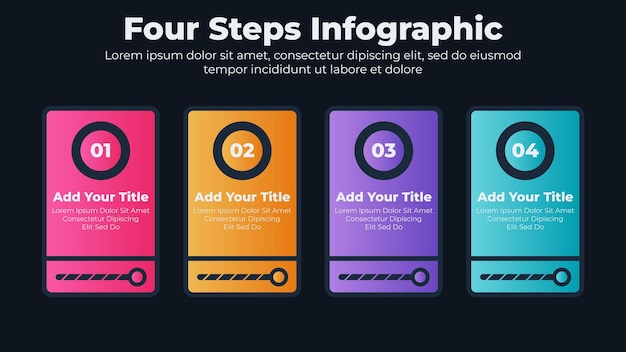 Vector business infographic design elements and flowchart steps with dark theme