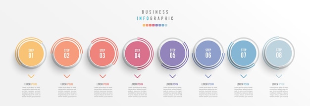 Business infographic element with 8 options steps number vector template design