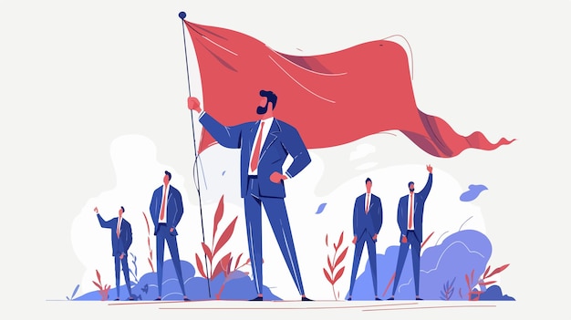 Vector business leader concept man in suit with red flag