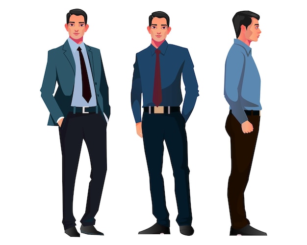 Business man set of different gestures isolated vector illustration characters