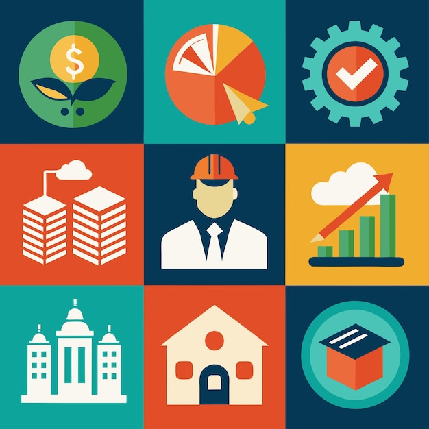 Business management vector icon set illustration