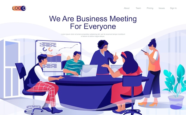 Business meeting concept isometric landing page People discuss and generate ideas in conference