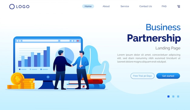 Vector business partnership landing page website illustration
