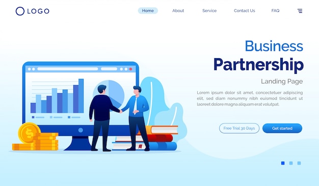 Business partnership landing page website illustration  