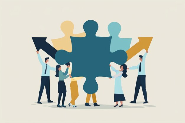 Vector business people holding puzzle pieces