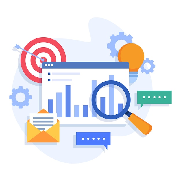 Business performance data analysis flat illustration concept