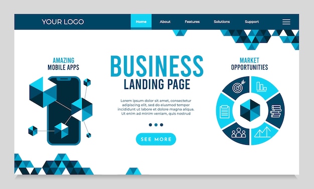 Vector business presentation landing page in flat design